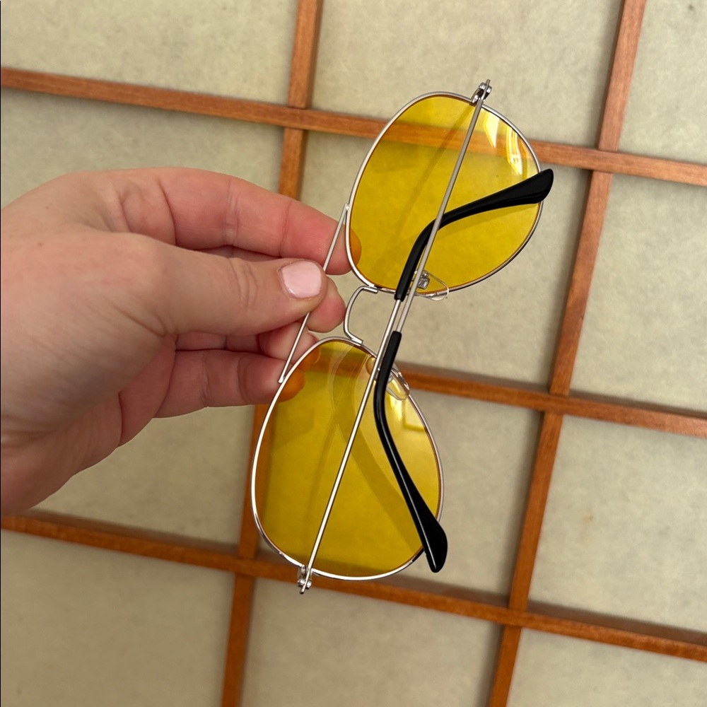 Yellow Lens Aviator Sunglasses - Silver Frame - Picture 2 of 2